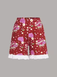 Nency Escamilla Girls Floral & Heart Print Ruffle Hem Shorts - Multicolor - View 1