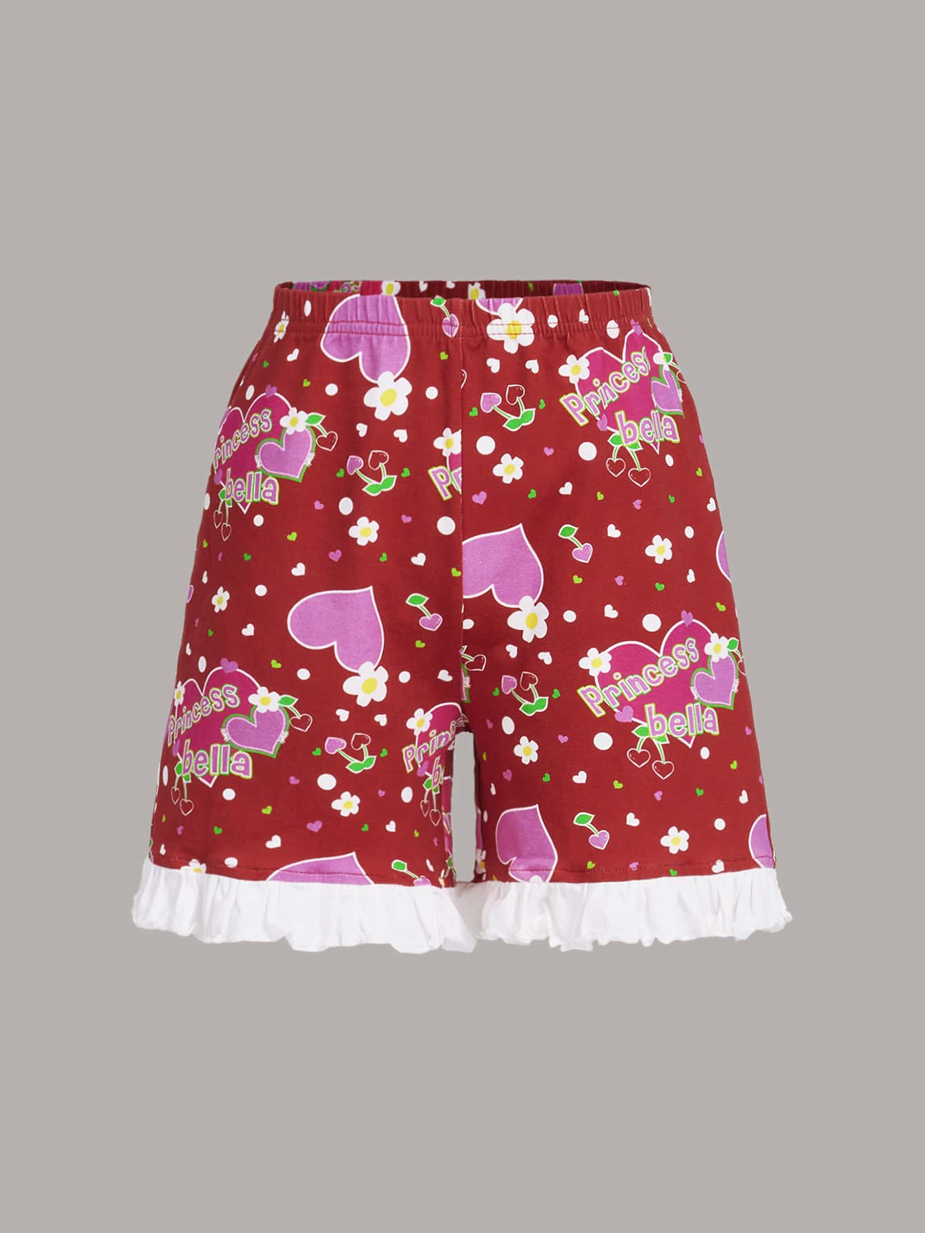 Nency Escamilla Girls Floral & Heart Print Ruffle Hem Shorts - Multicolor - View 1