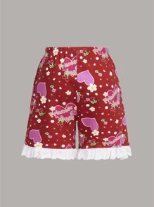 Nency Escamilla Girls Floral & Heart Print Ruffle Hem Shorts - Multicolor - View 2