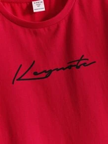 SHEIN Tween Boy Letter Graphic Tee - Red - View 3