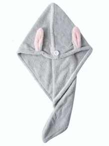 1入組乾髮帽女式強力吸水速乾頭巾毛巾可愛卡通加厚浴室浴帽 - 灰色 - 查看 1