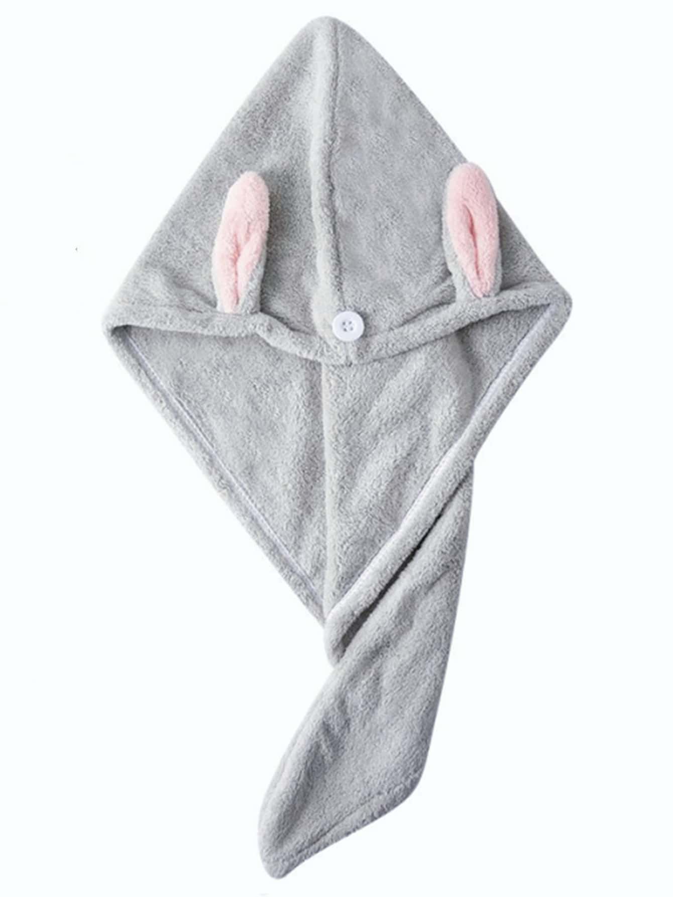 1入組乾髮帽女式強力吸水速乾頭巾毛巾可愛卡通加厚浴室浴帽 - 灰色 - 查看 1