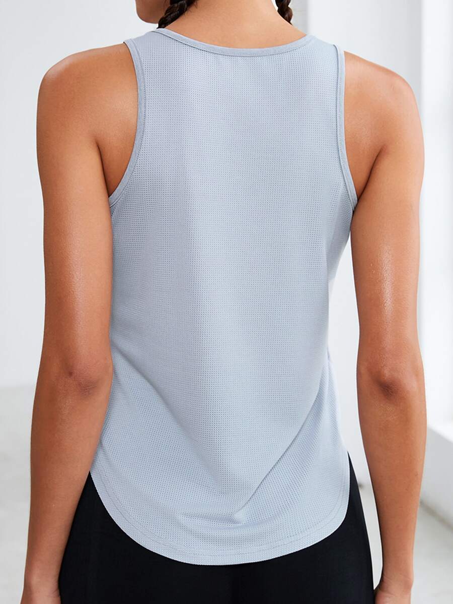 Solid Curved Hem Sports Tank Top - Light Grey - View 1