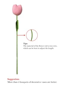 1pc Artificial Crochet Flower, Romantic Pink Fake Flower For Graduation Party Gift - Pink - View 3