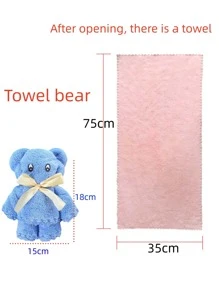 Toalla de mano con diseño de oso de 1 pieza, toalla de cara de agua absorbente Simple para regalo - Rosa - Ver 2