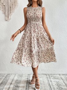 EMERY ROSE 滿版印花多層下擺連衣裙 - 白色 - 查看 6