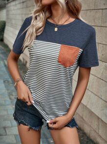 SHEIN LUNE Áo thun nữ Túi Sọc Giải trí - Nhiều màu - Xem 3