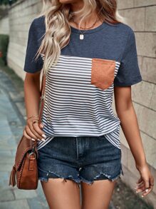 SHEIN LUNE Áo thun nữ Túi Sọc Giải trí - Nhiều màu - Xem 5