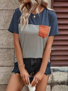 SHEIN LUNE Áo thun nữ Túi Sọc Giải trí - Nhiều màu - Xem 6