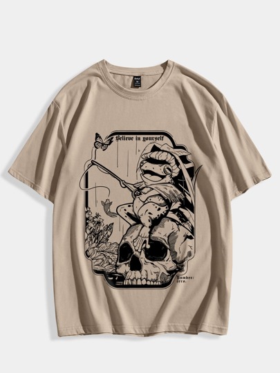 Academia Men Cotton Frog & Skull Print Tee