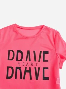 Yoga Trendy 3入組健身字母圖案鍛煉套裝運動套裝交叉運動型文胸圓領T恤條紋圖案腰緊身打底褲 - 彩色 - 查看 5