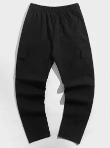 ROMWE MEN Street Life Guys Slogan Graphic Drawstring Waist Cargo Pants - Black - View 2