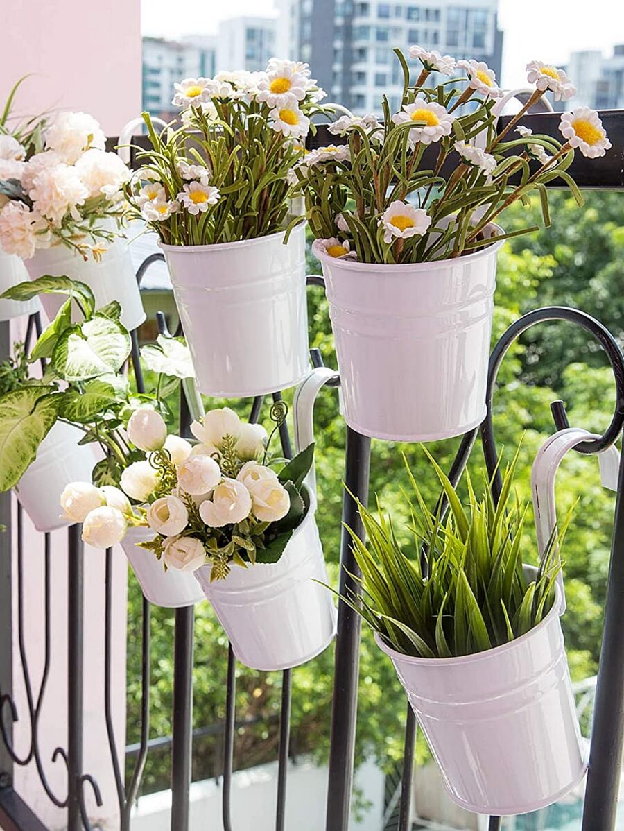 1pc Iron Plant Container, Modern White Hanging Plant Container For Garden - White - View 1