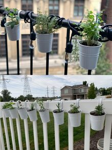 1pc Iron Plant Container, Modern White Hanging Plant Container For Garden - White - View 6