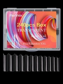 使用240入組長XXL方形竹形透明C半蓋假指甲延長透明尖頭適合女士和女孩，立即升級您造型 - 查看 1