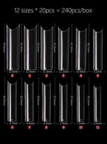 使用240入組長XXL方形竹形透明C半蓋假指甲延長透明尖頭適合女士和女孩，立即升級您造型 - 查看 4