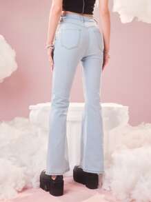 ROMWE Kawaii Quần jean nữ Nút Ren lên Túi Dây kéo màu trơn - Rửa nhẹ - Xem 6