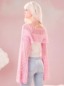 ROMWE Kawaii Women Sweaters Sheer Plain Seksi - Berwarna merah muda - View 6