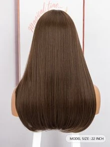 22英寸黑色直長頭套合成纖維假髮,適用於日常使用 - 棕色 - 查看 2