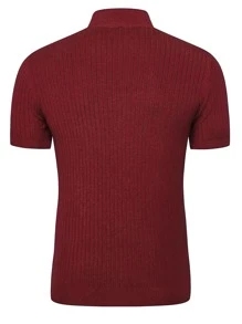 Men Mock Neck Cable Knit Top - Burgundy - View 2