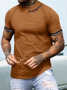 Manfinity Homme 男士字母圖案小高領拼接邊T恤