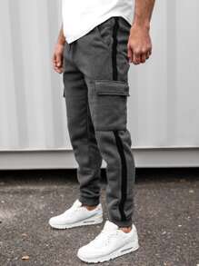 Manfinity Homme Men Contrast Side Seam Flap Pocket Joggers - Dark Grey - View 3