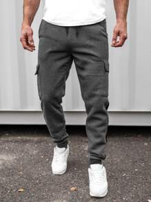 Manfinity Homme Men Contrast Side Seam Flap Pocket Joggers - Dark Grey - View 4