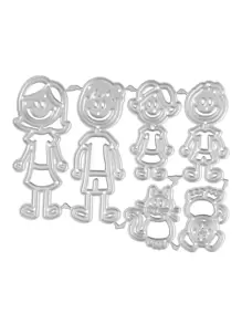 1入組卡通人物形狀切割模具卡通人物和貓設計DIY蝕刻模板工藝模具 - 銀色 - 查看 1