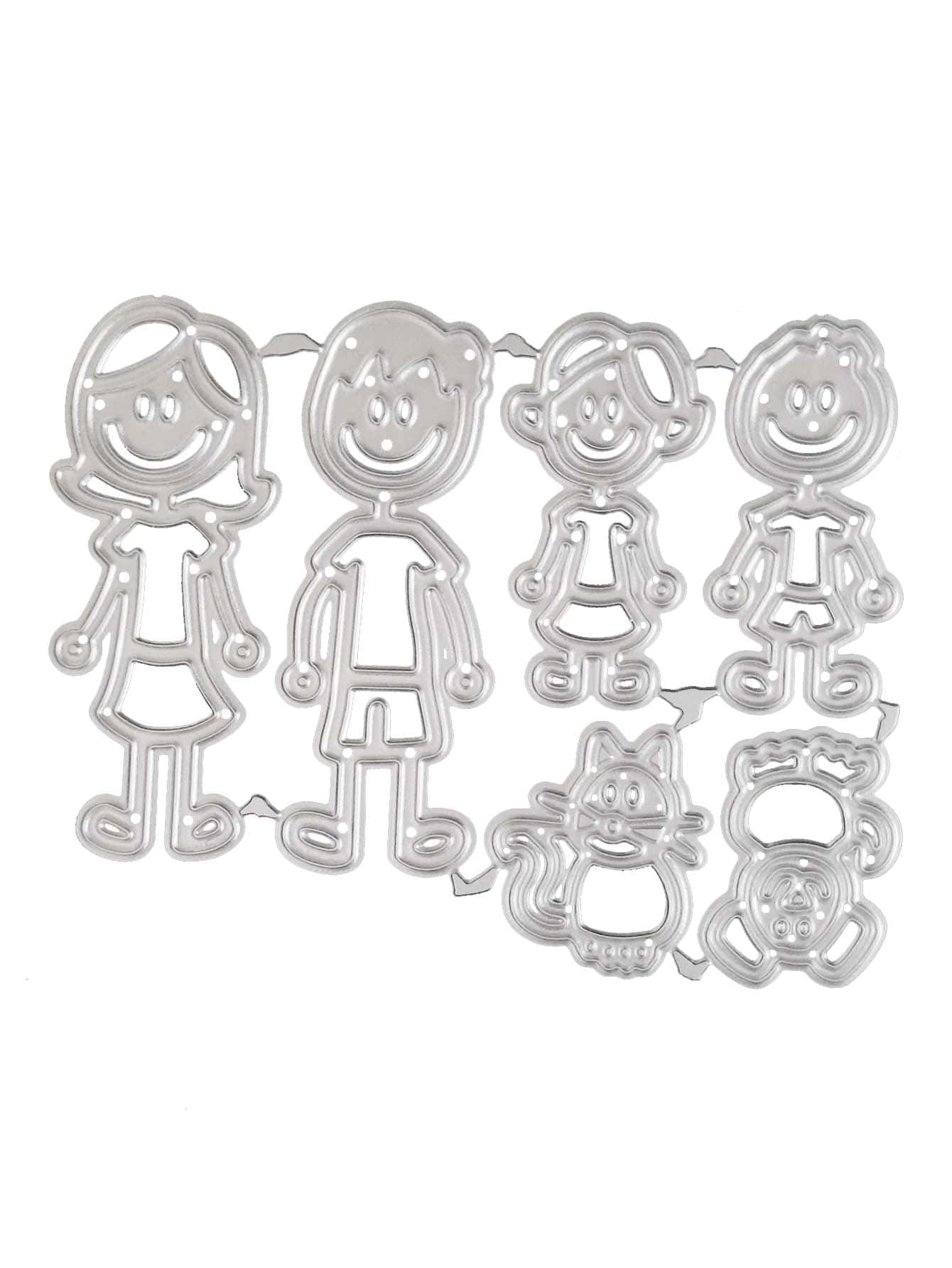 1入組卡通人物形狀切割模具卡通人物和貓設計DIY蝕刻模板工藝模具 - 銀色 - 查看 1