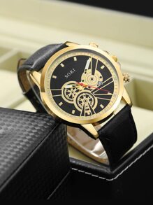 SOKI SOKI 1入組男士圓形指針石英手錶和1入組手環 - 黑色 - 查看 3