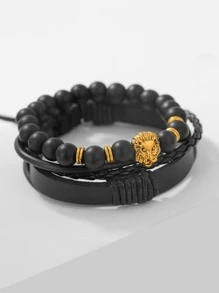 SOKI SOKI 1入組男士圓形指針石英手錶和1入組手環 - 黑色 - 查看 5