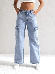 Flap Pocket Side Cargo Jeans - Light Wash - View 3