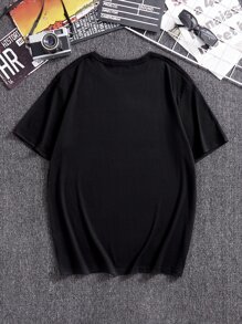 Hombres Camiseta con estampado de letra - Negro - Ver 2