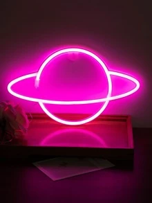 1pc Led Planet Shaped Neon Light With Hook, USB And Battery Powered Saturn Shaped Design Neon Sign Light, Suitable For Table,Bedroom,Wall, Party,Student Dormitories,Game Room,Wedding Decoration, Birthday Gifts For Friends - Pink - View 3