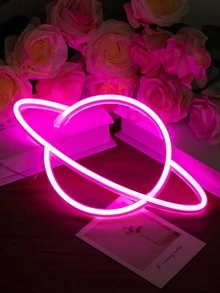 1pc Led Planet Shaped Neon Light With Hook, USB And Battery Powered Saturn Shaped Design Neon Sign Light, Suitable For Table,Bedroom,Wall, Party,Student Dormitories,Game Room,Wedding Decoration, Birthday Gifts For Friends - Pink - View 4