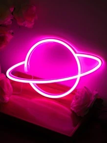 1pc Led Planet Shaped Neon Light With Hook, USB And Battery Powered Saturn Shaped Design Neon Sign Light, Suitable For Table,Bedroom,Wall, Party,Student Dormitories,Game Room,Wedding Decoration, Birthday Gifts For Friends - Pink - View 5