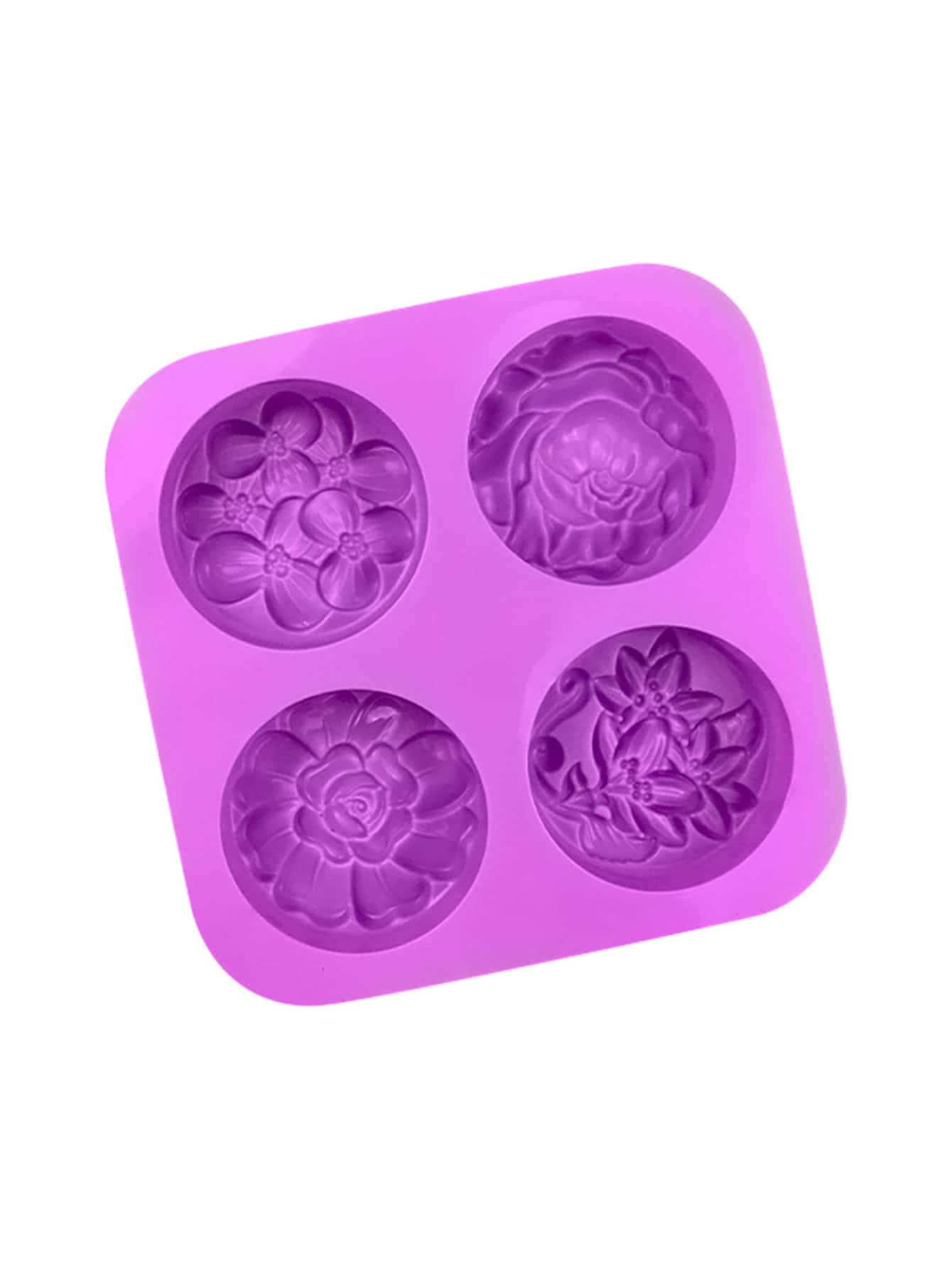 Molde de silicona para bricolaje con diseño de flores de 1 pieza, molde de silicona con forma de flor púrpura Simple para bricolaje - Rosa Fucsia - Añade 4