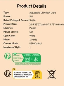 1 pieza de luz de escritorio de plástico, lámpara de escritorio LED ajustable blanca para el hogar - Blanco - Ver 6