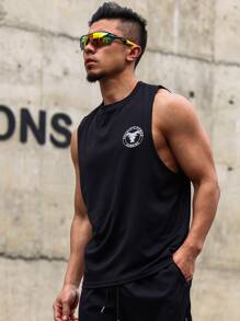 Manfinity Running Men Letter Graphic Sports Tank Top Workout Tops - Black - View 1