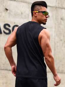 Manfinity Running Men Letter Graphic Sports Tank Top Workout Tops - Black - View 3