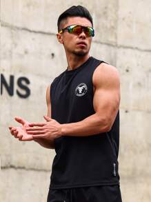 Manfinity Running Men Letter Graphic Sports Tank Top Workout Tops - Black - View 5