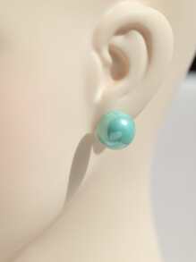 Faux Pearl Design Stud Earrings - Green - View 1