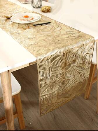 1pc Hollow Out Leaf Pattern Table Runner, Minimalist PVC Hollow Out Design Rectangle Table Runner For Dinner Table