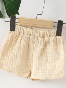 SHEIN Baby Boy Letter Patched Detail Half Button Tee & Shorts - Apricot - View 3