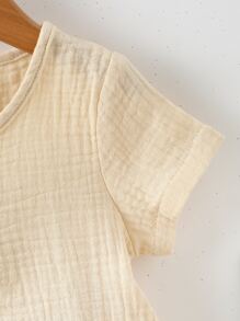 SHEIN Baby Boy Letter Patched Detail Half Button Tee & Shorts - Apricot - View 5