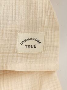 SHEIN Baby Boy Letter Patched Detail Half Button Tee & Shorts - Apricot - View 6