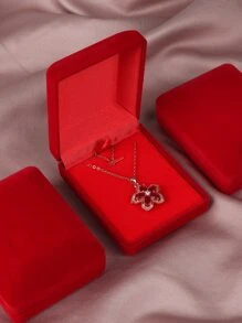 1pc Portable Jewelry Box, Modern Flannelette Jewelry Storage Box For Home - Red - View 1