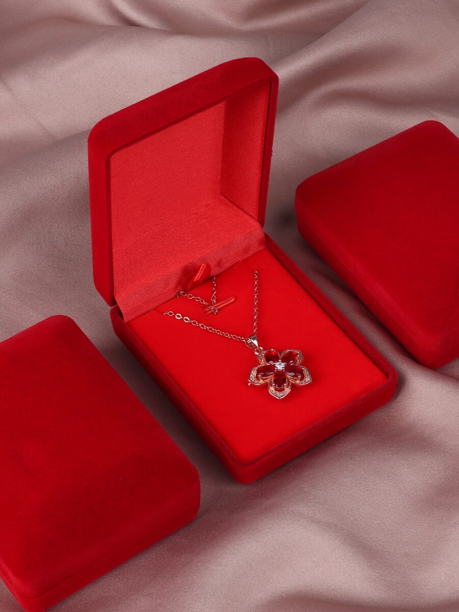 1pc Portable Jewelry Box, Modern Flannelette Jewelry Storage Box For Home - Red - View 1