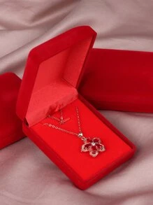 1pc Portable Jewelry Box, Modern Flannelette Jewelry Storage Box For Home - Red - View 4