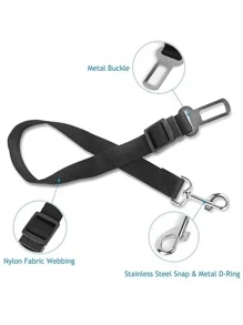 1pc Solid Pet Car Seat Belt - Black - View 3